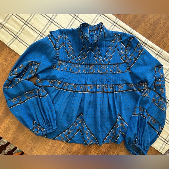 Ganni Cloverdale 100% Silk Women’s Blouse Blue and Black EU 36 US Size 4 - Picture 7 of 15